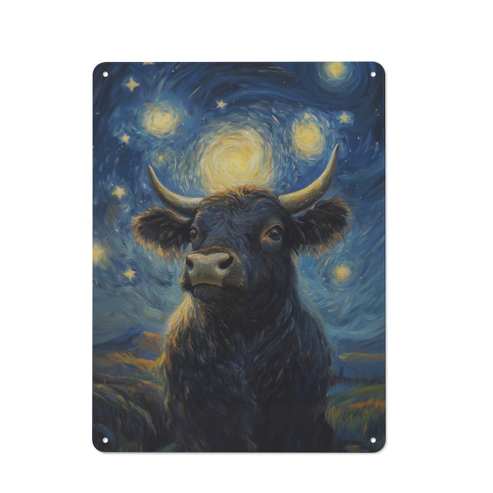 Starry Night Cow Kitchen Metal Sign 40x30cm, Country Style Kitchen Wall Decor for Restaurant, Kitchen, Counter Or Breakfast Nook