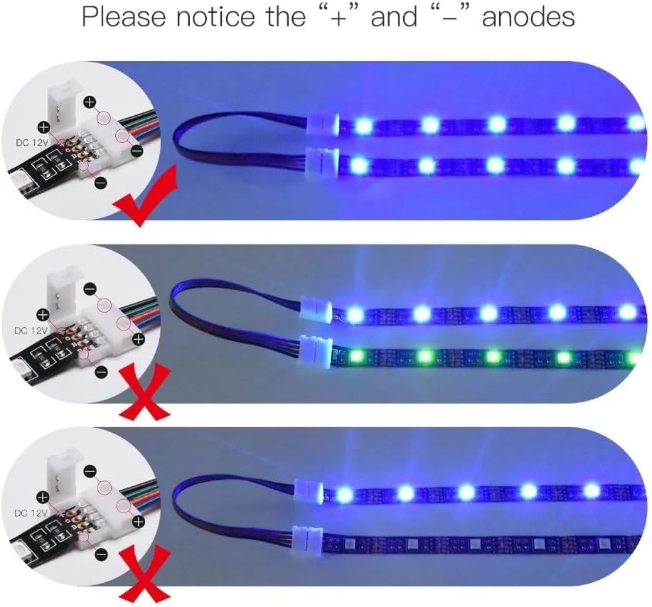 8 mm Wide Strip to Controller Jumper, 4 pin Track Lighting Connectors for 3528 5050 RGB LED Strip Light, 4PIN8MM