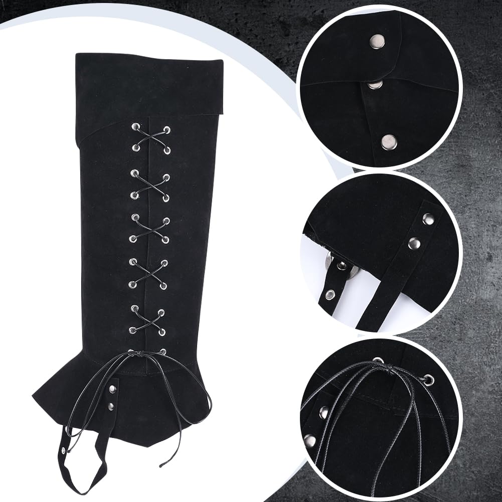 GORGECRAFT 2Stk Piraten-Stiefelüberzüge Mittelalterliche Beinschützer Gamaschen Renaissance-Stiefel Beinwickel Schwarzes Kunstleder Verstellbare Stiefeloberteile Schuhüberzug Halloween Cosplay Kostüm