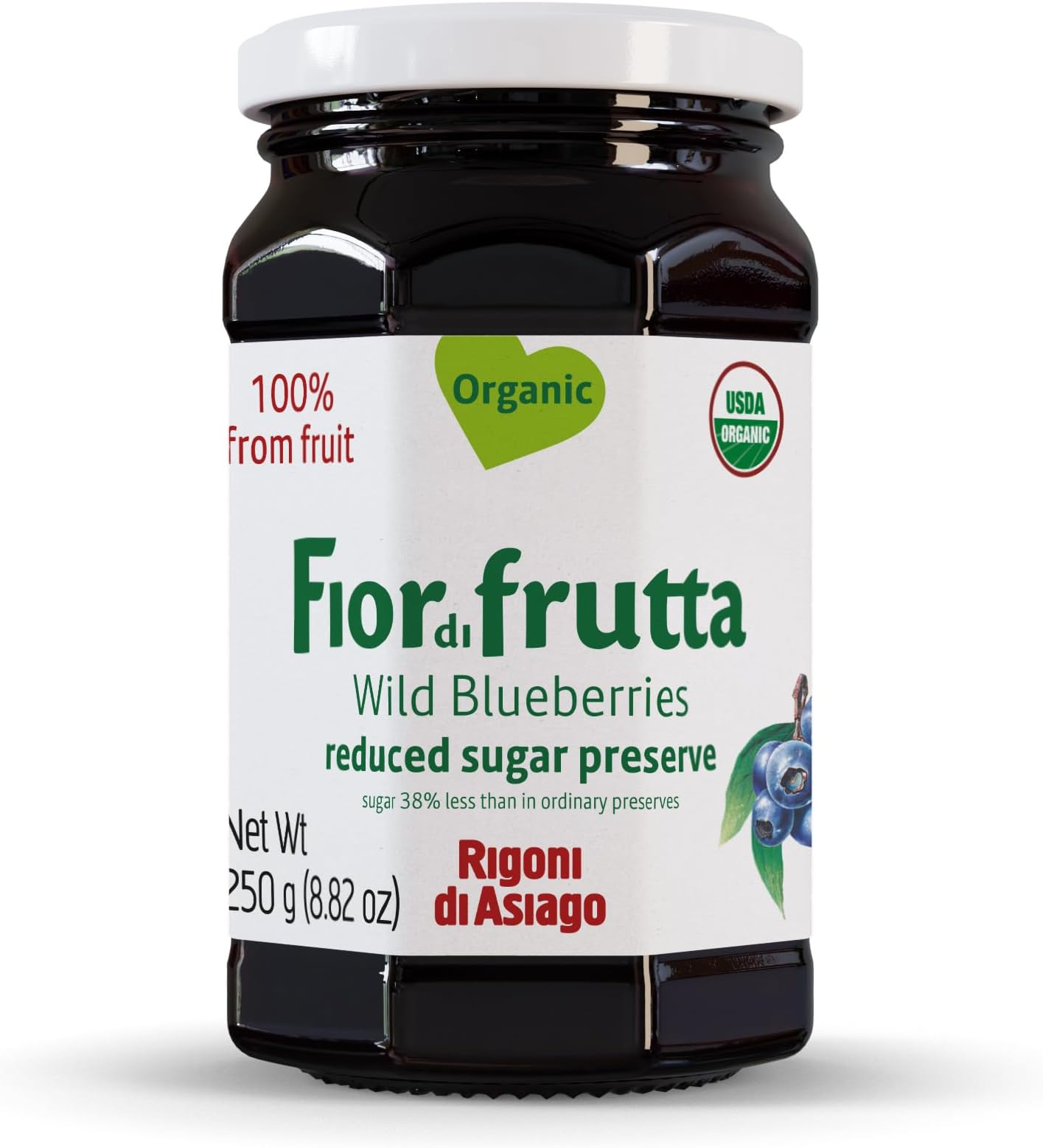 Rigoni di Asiago Fiordifrutta Organic Fruit Spread, Wild Blueberry, 8.82 Ounce