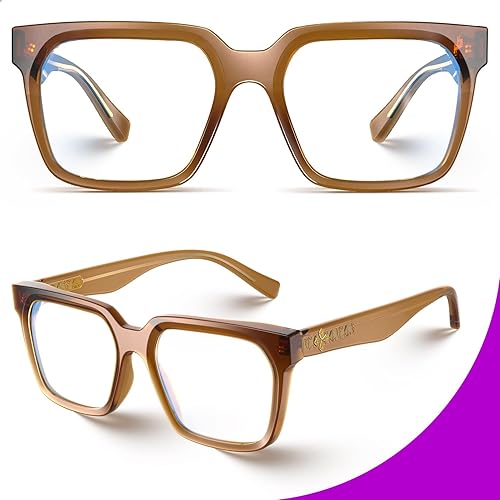 Miniatura 9 de VISOONE Lentes rectangulares TR90 con bloqueo de luz azul para computadora con aspecto preppy para mujeres y hombres Cougar, Carne del suelo