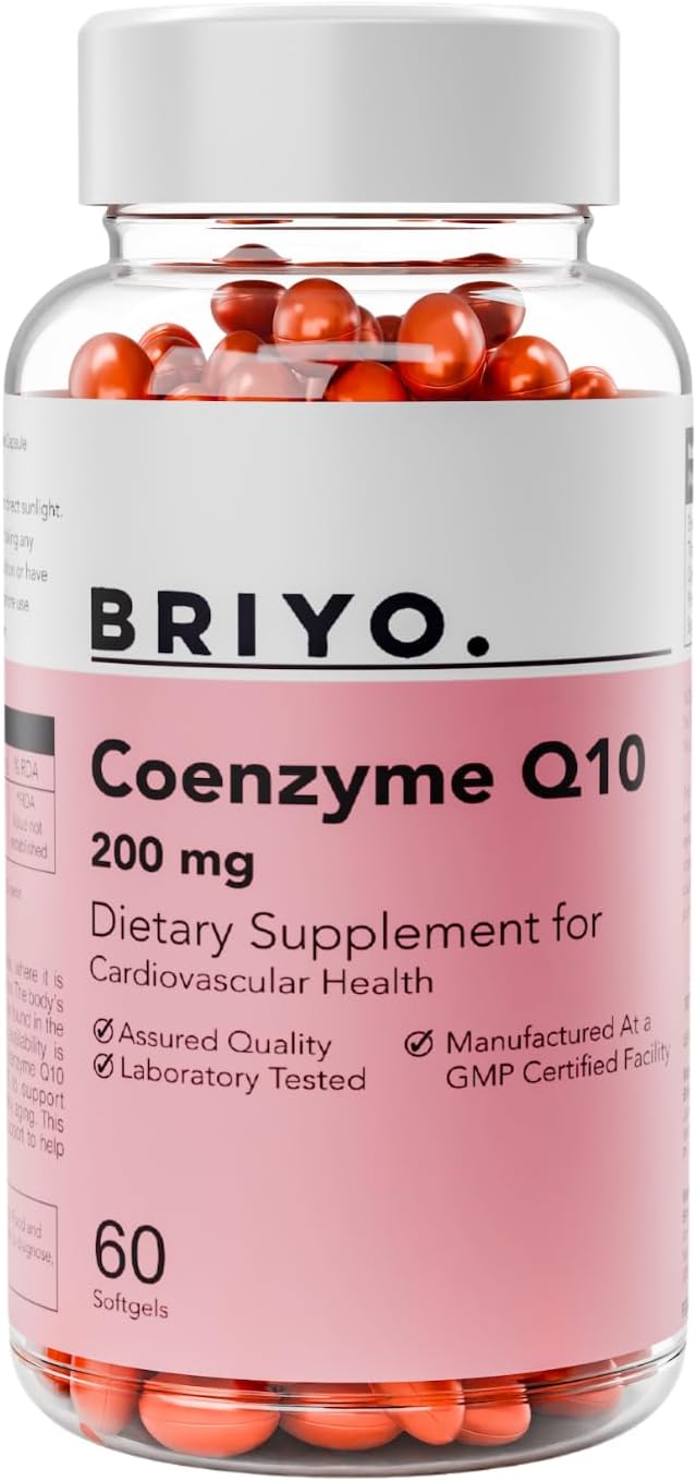 Briyo CoQ10 200 mg Ubiquinone – High Absorption Coenzyme Q10 Supplement for Heart Health, Energy & Antioxidant Support – Naturally Fermented, Gluten-Free – 60 Capsules