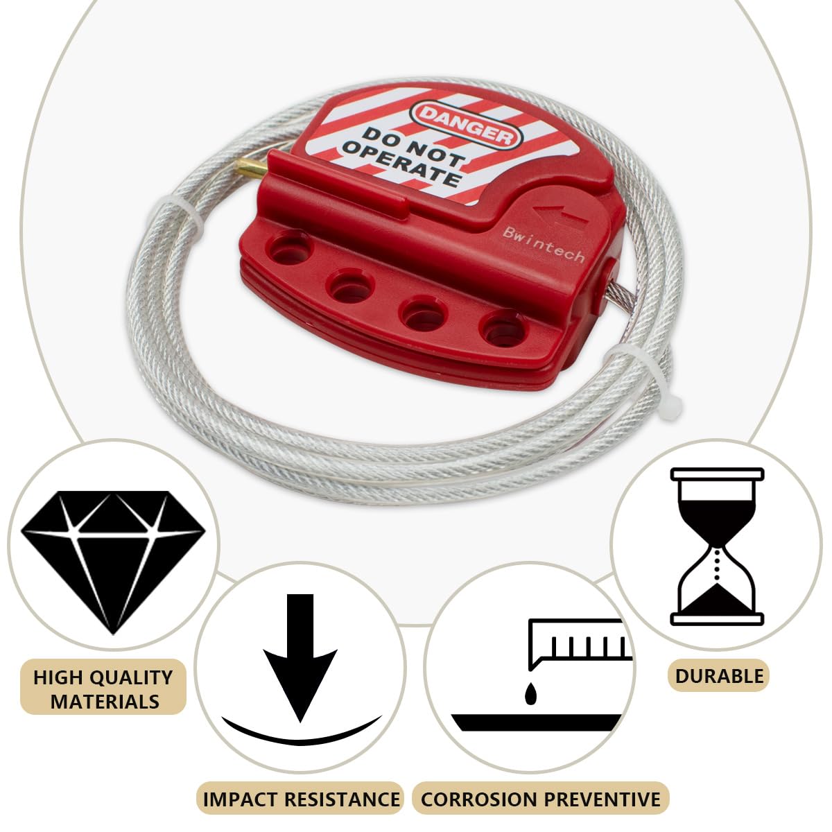 Bwintech 10 Stück Rotes verstellbares Lockout Tagout-Stahlkabel für Sicherheitsvorhängeschlösser