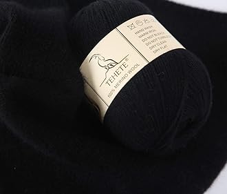 TEHETE 100% Merino Wool Yarn for Knitting and Crochet 3ply 50g 250m Soft and Luxurious - Black