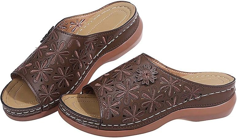 women retro leather painted embossed floral soft footbed orthopedic shoes