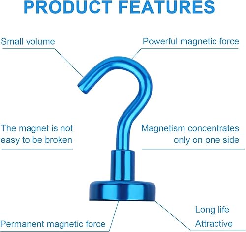 Vista 60 de Diymag Ganchos magnéticos, resisten 80 lb, 20 unidades, neodimio de tierras raras fuertes para colgar, colgador magnético para cortina, hogar, Negro