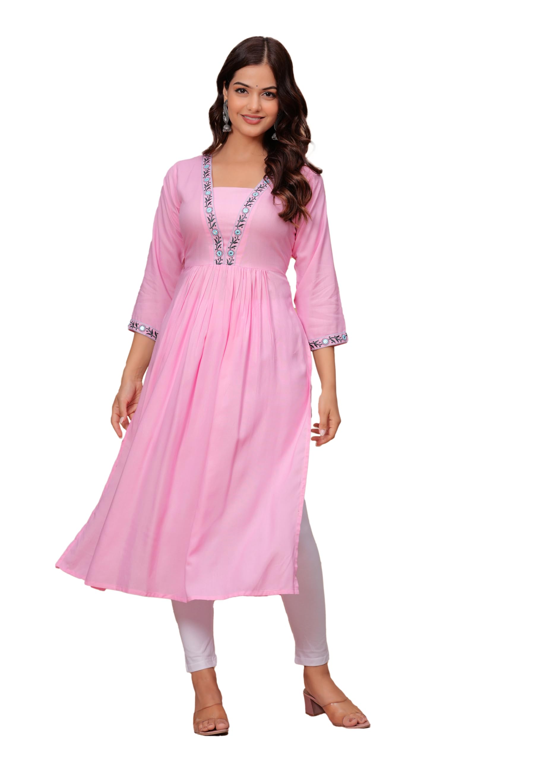 Straight Designer Rayon Embroidery Kurta-image-47