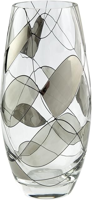 Quality SILVER Mosaic Classic Glass Flower Vase - Mouth Blown/Hand Decorated Glass - Ideal Silver / 25th Wedding 22cm
