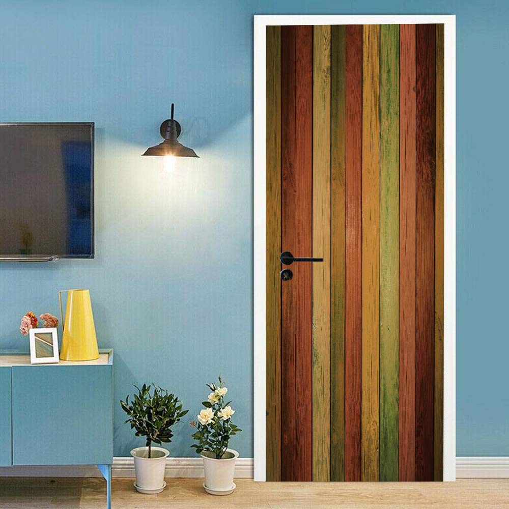 Sticker porte effet bois de couleur décoration stickers escaliers amovibles