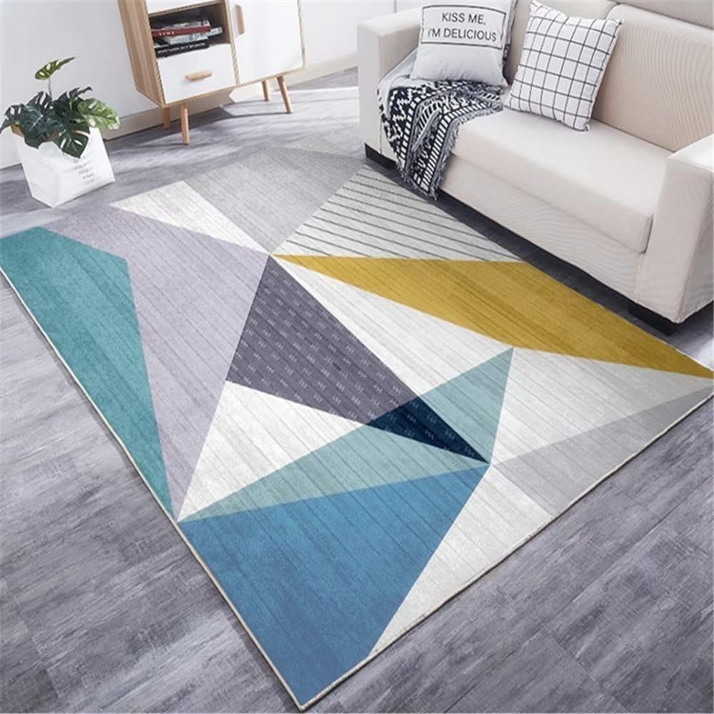 Tapis garçon bleu haut de gamme 80x160cm décoration durable géométrique
