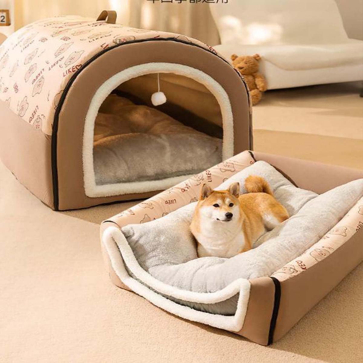 2-in-1 Hundehütte Mit Kissen - Beruhigend & Wasserdicht Für Innen & Außen