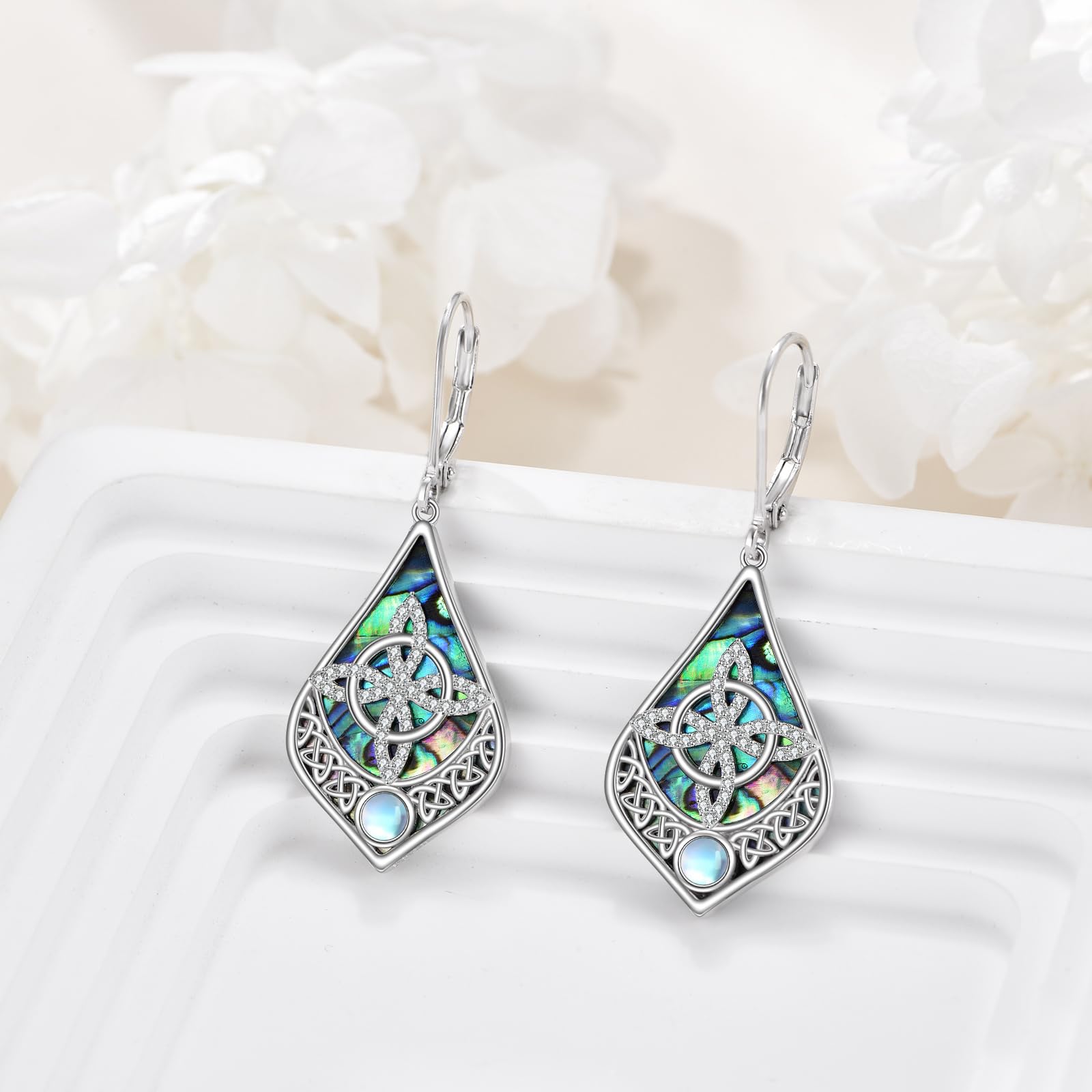 Pendientes de estrella de David/bruja/celta/concha/cruz/libélula/vikingo pendientes de plata de ley 925 piedra lunar abulón pendientes colgantes judíos irlandeses regalos para damas