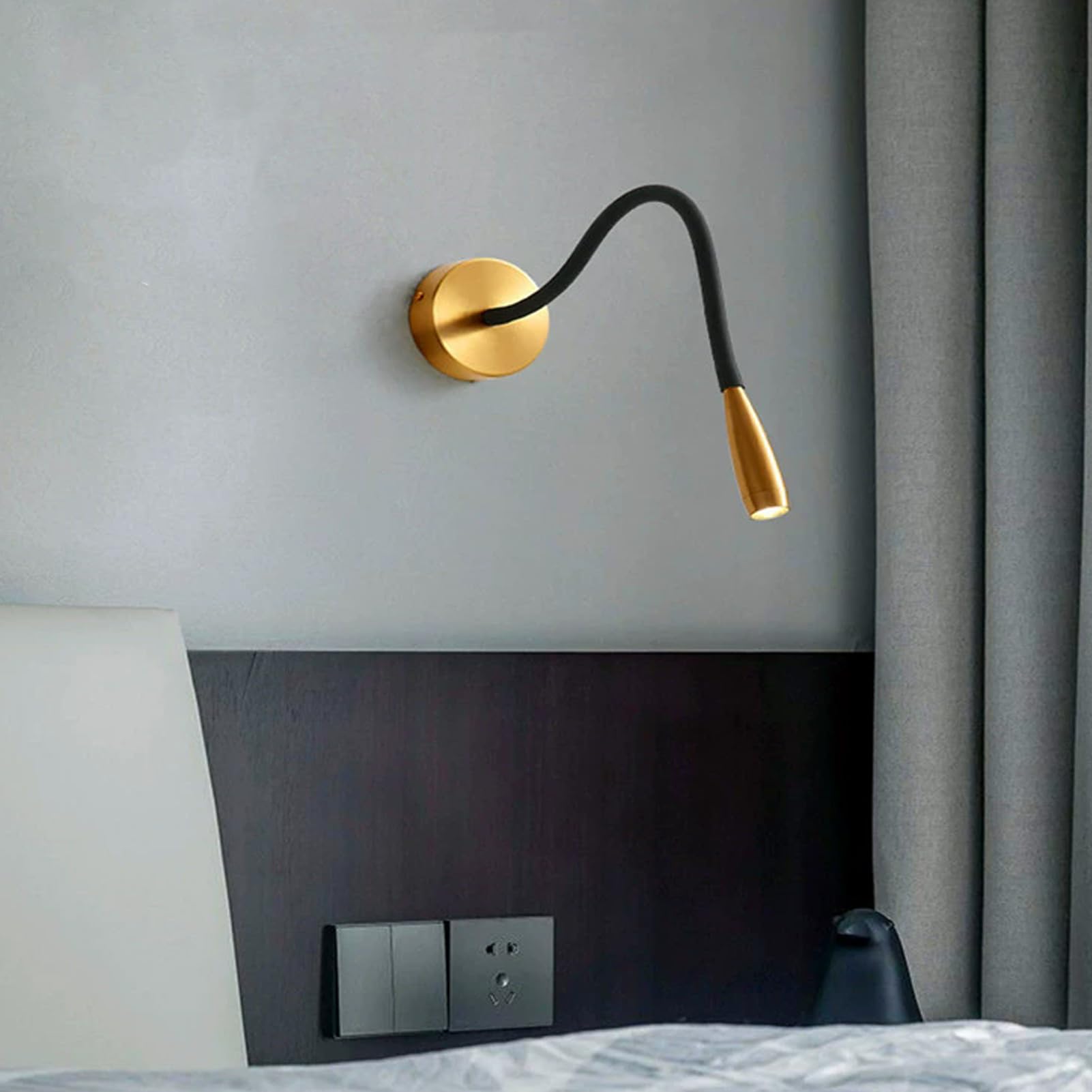 Lámpara de Lectura Montada en la Pared con Cuello de Cisne, Lámpara Cableada Ajustable de 3W y 200lm para Dormitorio de Aluminio