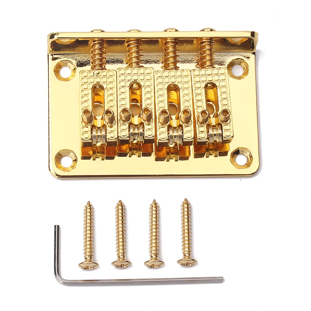 Hard-Tail Roller Bridge 4 String Guitar Bridge Roller Hardtail Bridge Top Load Guitar Bridge Roller Saddles For Cigar Box Guitar(Gold)
