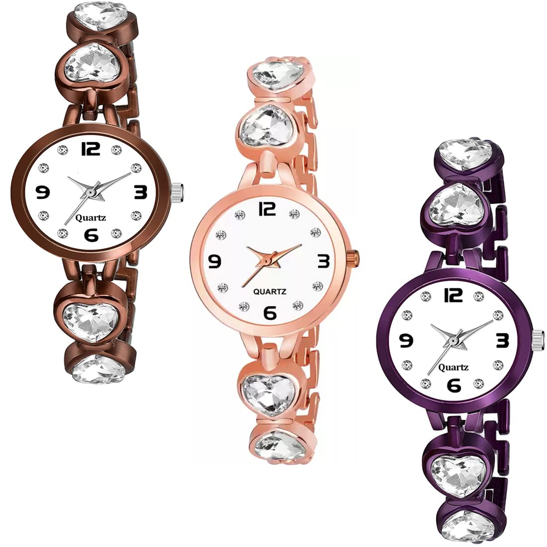 GOLDENIZE FASHION New Analogue Stylish Multicolor Diamond Dial Multicolor Strap Women & Girls Watch with Bracelet or Bracelet Watch (Pack of 3) (B0BCPK5VV1) Amazon Price History, Amazon Price Tracker