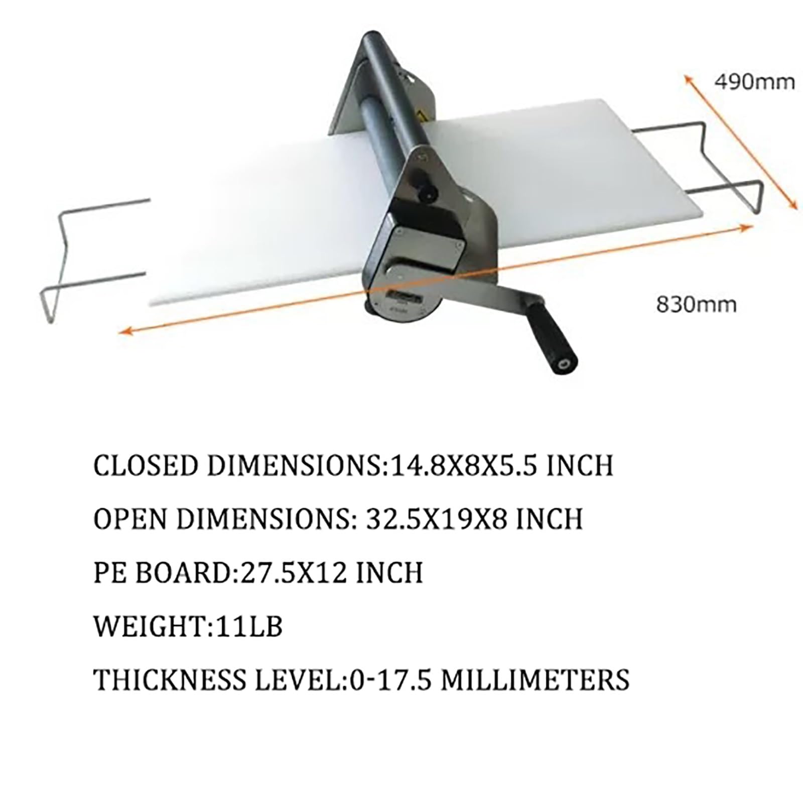 Rouleau à pâtisserie manuel pliable pour boulangerie, pizza et croissants | Rouleau à pâtisserie en acier inoxydable avec épaisseur réglable (maison unicolore)