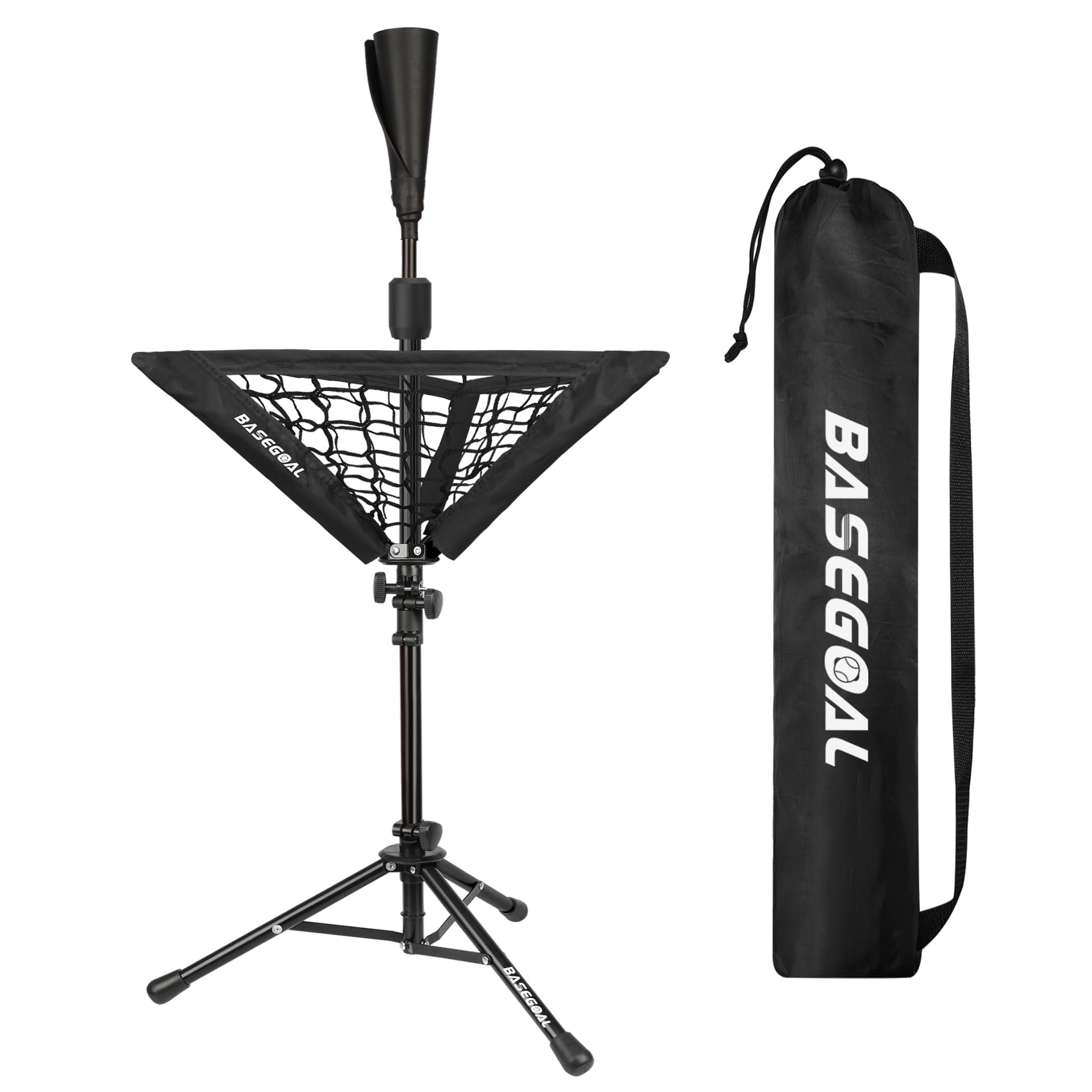 BaseGoal Batting Tee Baseball-T-Shirt, Softball-Reise-T-Shirt, tragbar, Stativ, Gummi-Tee für Schlagtraining, Übungen, mit Baseball-Caddy und Tragetasche