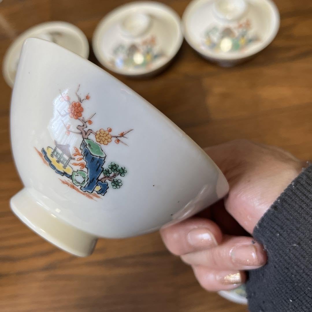 Amazon.co.jp: オールドノリタケ 蓋付き茶碗五客セット 裏印則武は