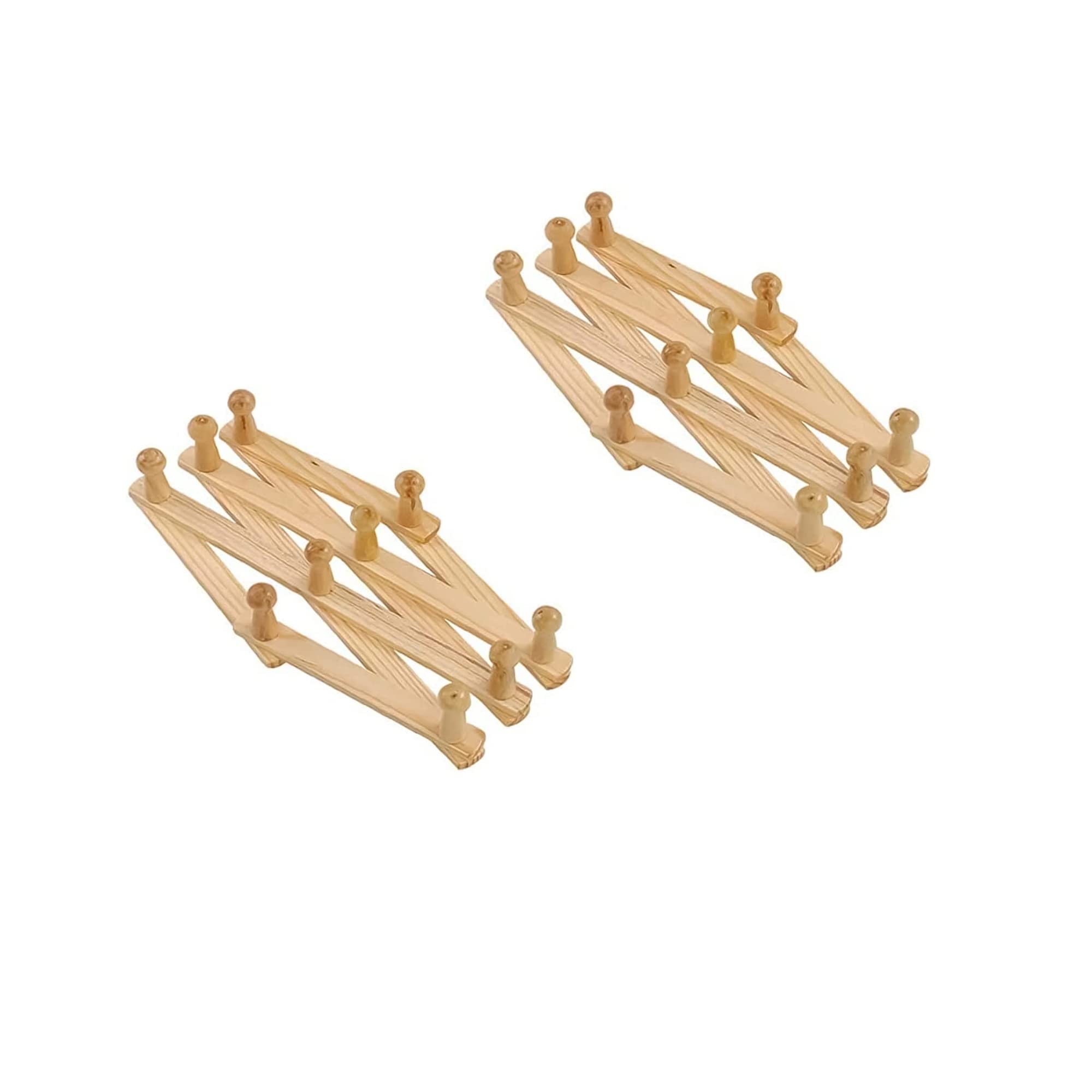 PNJB Wall Hanger Wooden Coat Rack Wall Mounted, Hat Racks for Baseball Caps, Mug Rack, 10 Peg Hooks, Natural, Wall-Mounted Coat Rack Retractable Drying Rack (2 Pcs)
