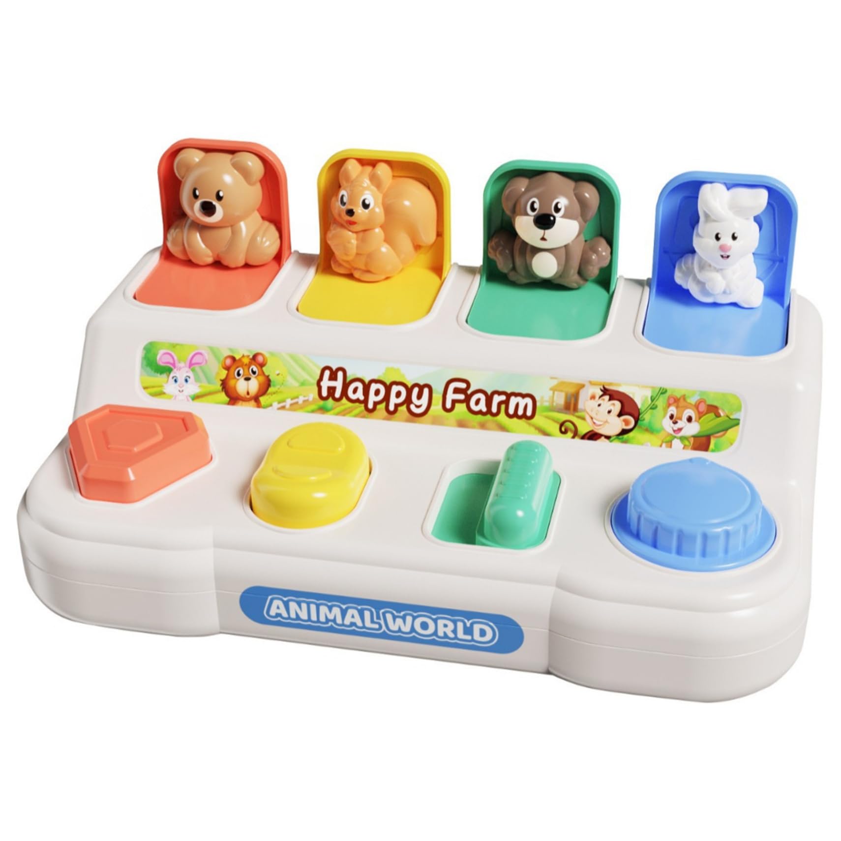 Grtheenumb Pop-Up Baby Toy|Montessori Toys Cute Animals Pop-Up Baby Toy with Button, Interactive Developmental Toys for 3 Year Old +