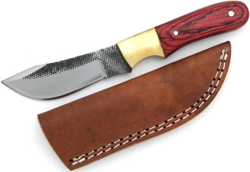 Wild Turkey Handmade Full Tang Real File Hunting Knife w/Leather Sheath Outdoors Hunting Camping Fishing Outdoors (SM-25)
