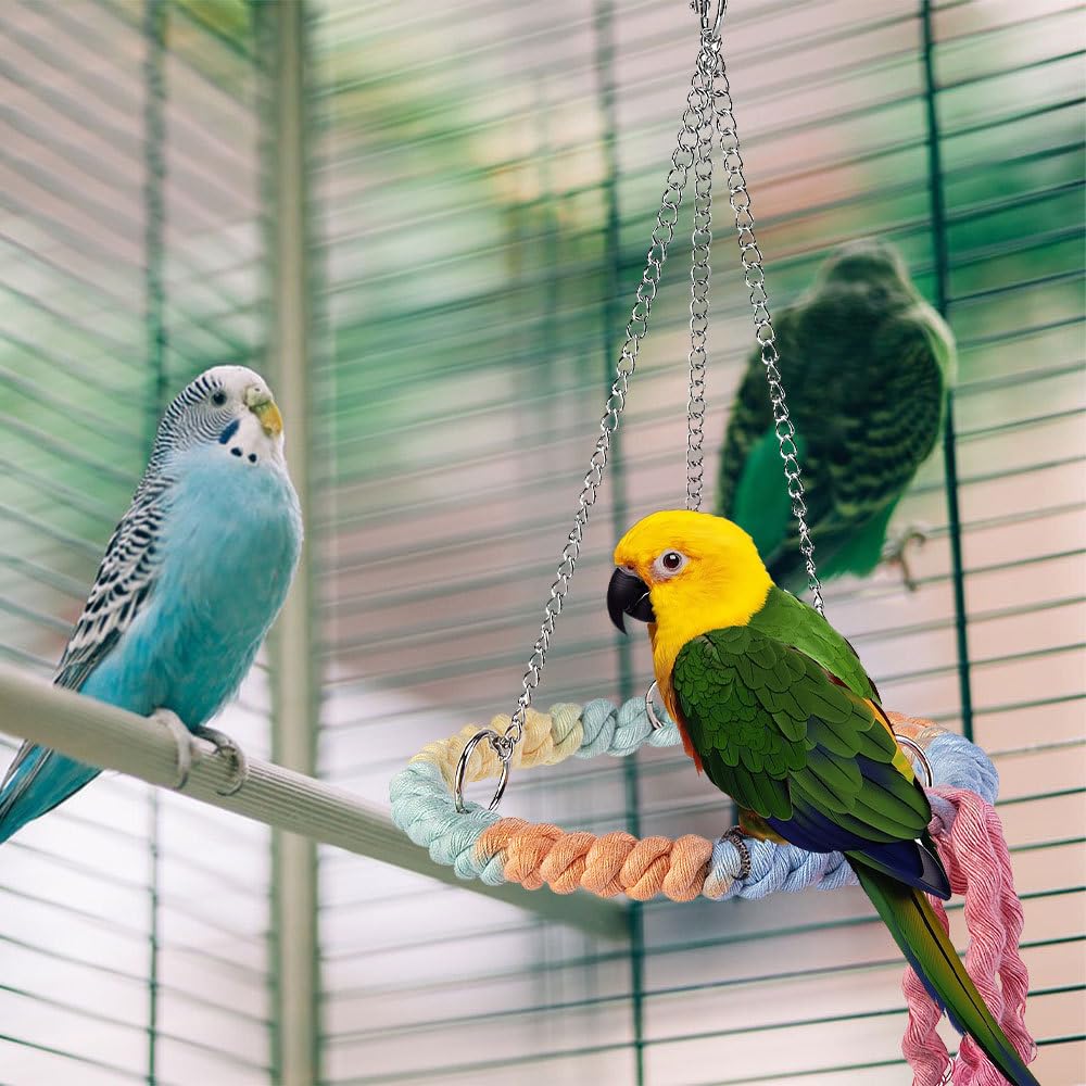Altalena per uccelli, pappagalli, altalena in corda di cotone, asta da appendere per uccelli, giocattolo per pappagalli, aras, pappagalli, canarini, inseparabile