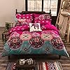 Vaulia Boho Bedding Set Exotic Patterns Design, Lightweight Microfiber Queen (Double) Duvet Cover Set, Bright Pink 3-Piece Set #3