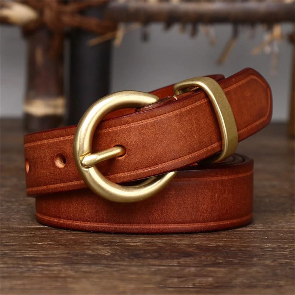 Pohullan Men Thick Copper Buckle Leather Casual Jeans Belt Retro Leather Belt3