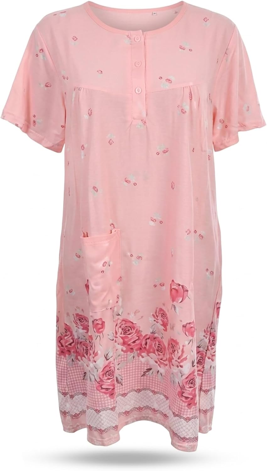 Nightgowns for Women Short Sleeve Cotton Sleep Wear, Ladies Soft Sleep Shirts with Pockets, Assorted Prints, M-3XL
