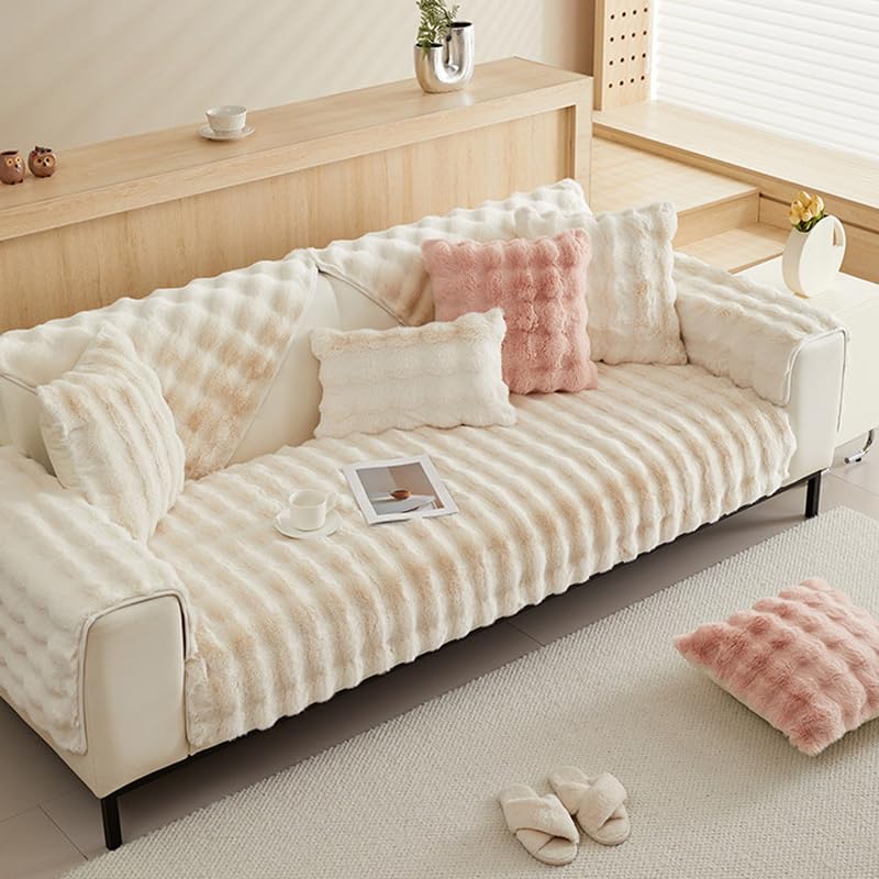 Funda cubre sofá de felpa gruesa antideslizante lavable beige