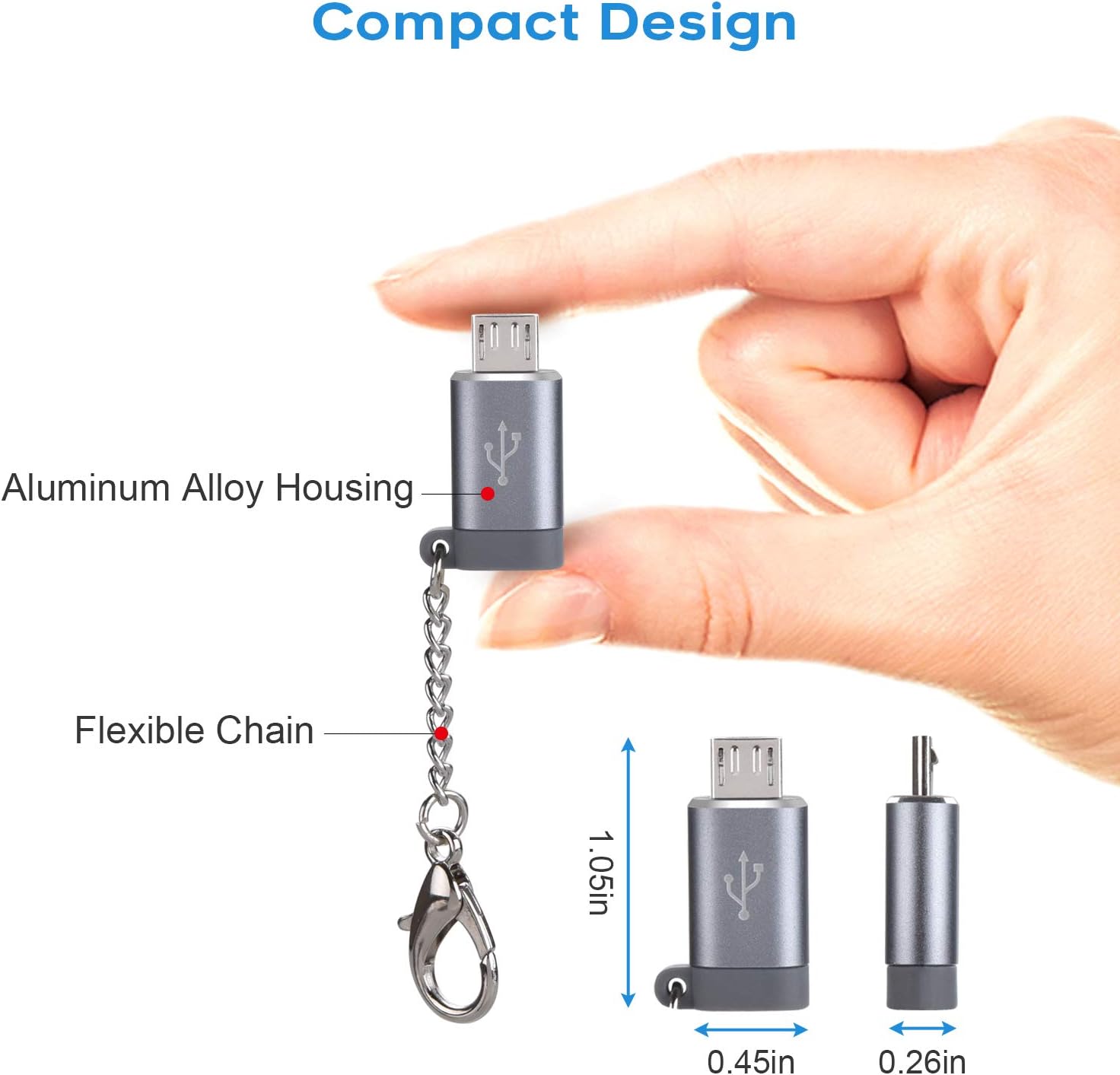 USB C Female to Micro USB Male Adapter (4 Pack),Convert Type C to Micro USB,Keychain Charger Connector Converter,Works with Smartphones,Tablets,and More Devices with Micro USB Ports,Gray&Black