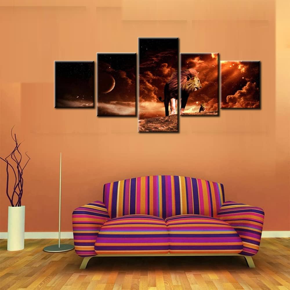 Rеvіеw Prоduсt African Animal Decor Lion Portrait Paintings for Living Room Wildlife Pictures HD Prints 5 Piece Canvas Wall Art Orange Red Clouds Artwork Home Decor Framed Stretched Ready to Hang(50''Wx 24''H) Blасk Frіdау - 70% оƒƒ African Animal Decor Lion Portrait Paintings for Living Room Wildlife Pictures HD Prints 5 Piece Canvas Wall Art Orange Red Clouds Artwork Home Decor Framed Stretched Ready to Hang(50''Wx 24''H)