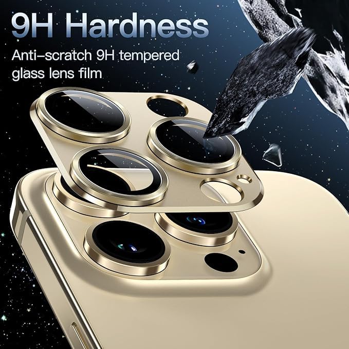 Image of Camera Lens Protector for iPhone 14 Pro 6.1-Inch & iPhone 14 Pro Max 6.7-Inch, Full Coverage 9H Tempered Glass Ring Cover, Matte Metal Plate, Case Friendly (Gold)