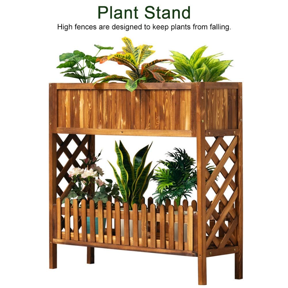 AUNMAS Supporto per piante in legno a 2 livelli per fioriera per Scatola per erbe Espositore da terra Espositore Portaoggetti Fiore esterno coperto per giardino