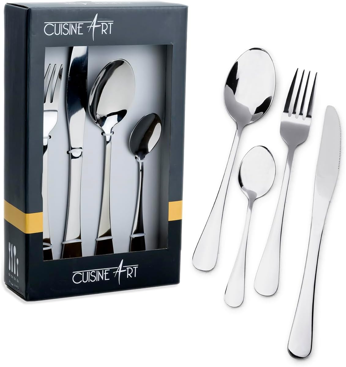 Evren 24-Piece Cutlery Set - Sleek Silver Stainless Steel Flatware