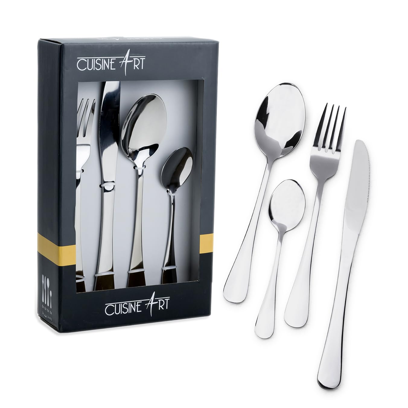Evren 24-Piece Cutlery Set - Sleek Silver Stainless Steel Flatware