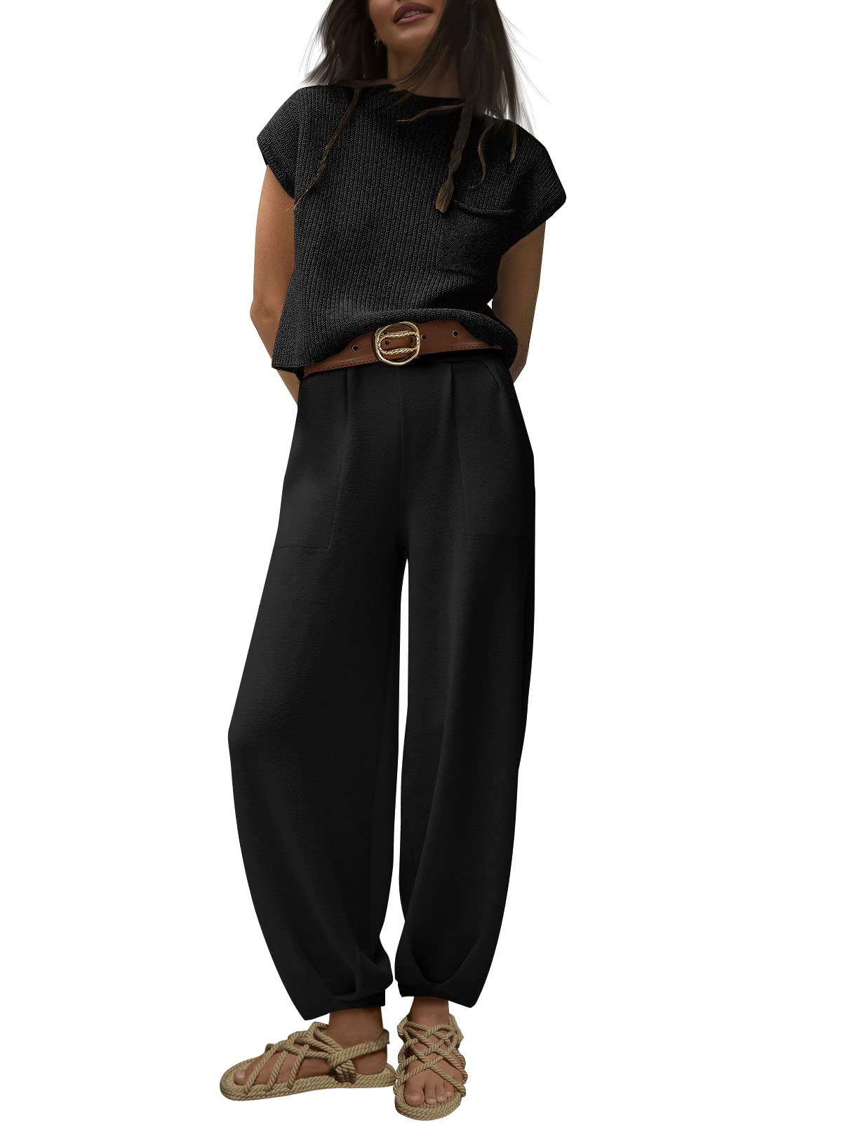 LILLUSORY Two 2 Piece Outfits Womens 2023 Spring Summer Fashion Matching Sets Lounge Sets Sweatsuits Sweat Suits Outfits Cozy Knit Sweater Loungewear Set Clothes