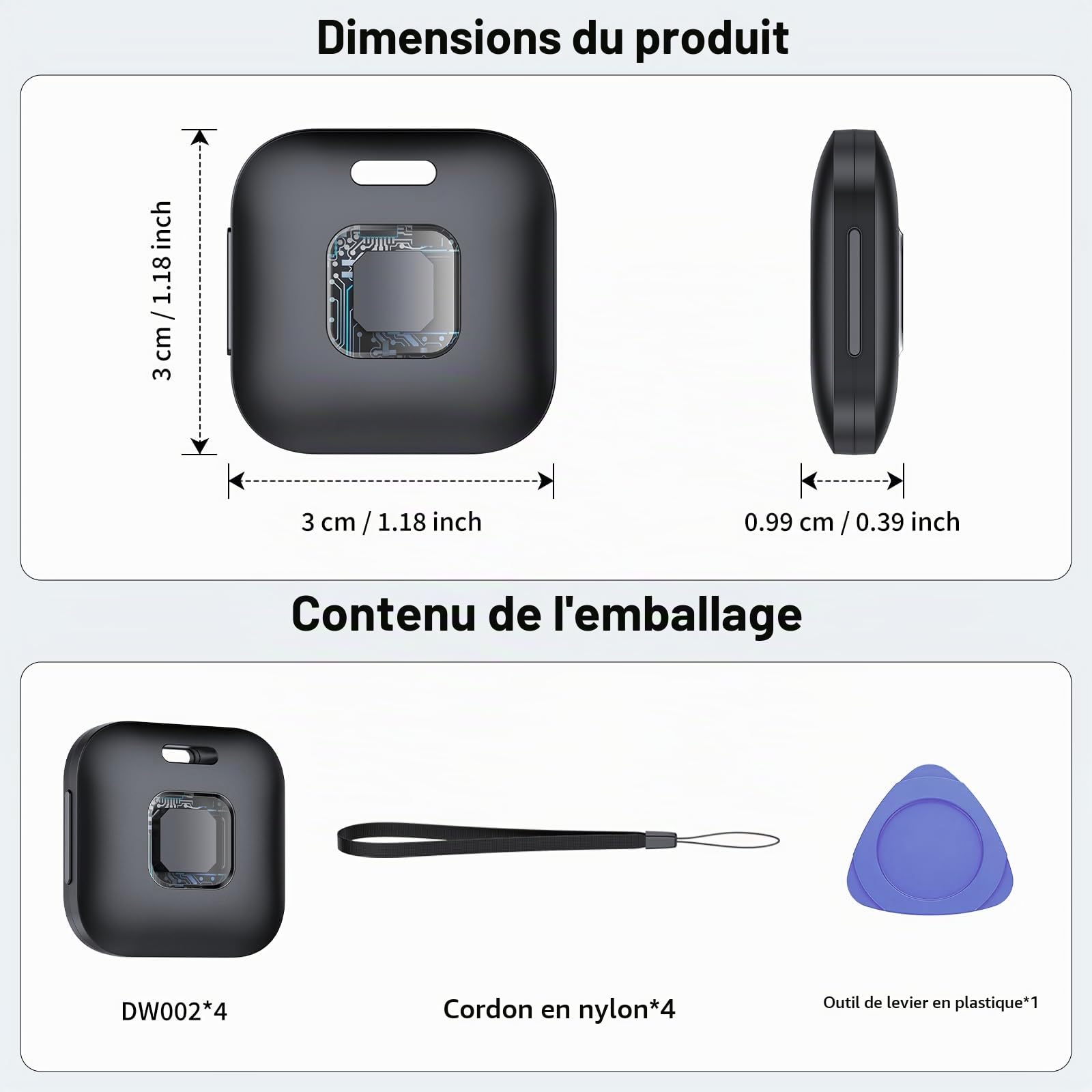 Hoxe Smart Tag Fonctionne iOS Find My et Google Android Find Hub Lot de 4