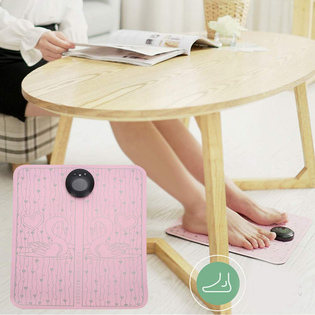 Tapis de massage électrique pour les pieds, tapis de massage électrique, chargement USB, coussin de façonnage des jambes, 6 modes, 9 forces (rose)