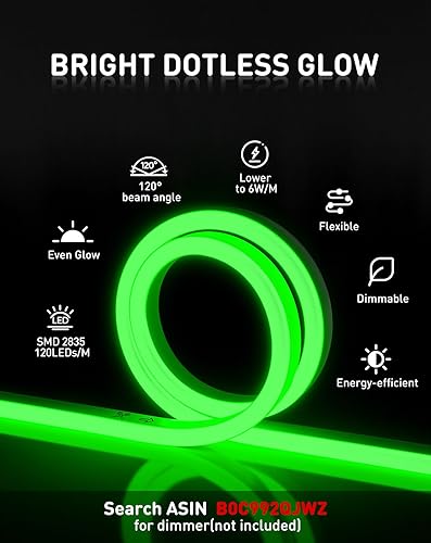 Miniatura 2 de Shine Decor Cuerda de luces LED CA de 120 V, conectables y cortables, sin puntos, 120 LEDsM, tira de iluminación ecológica, ETL IP65 impermeable y