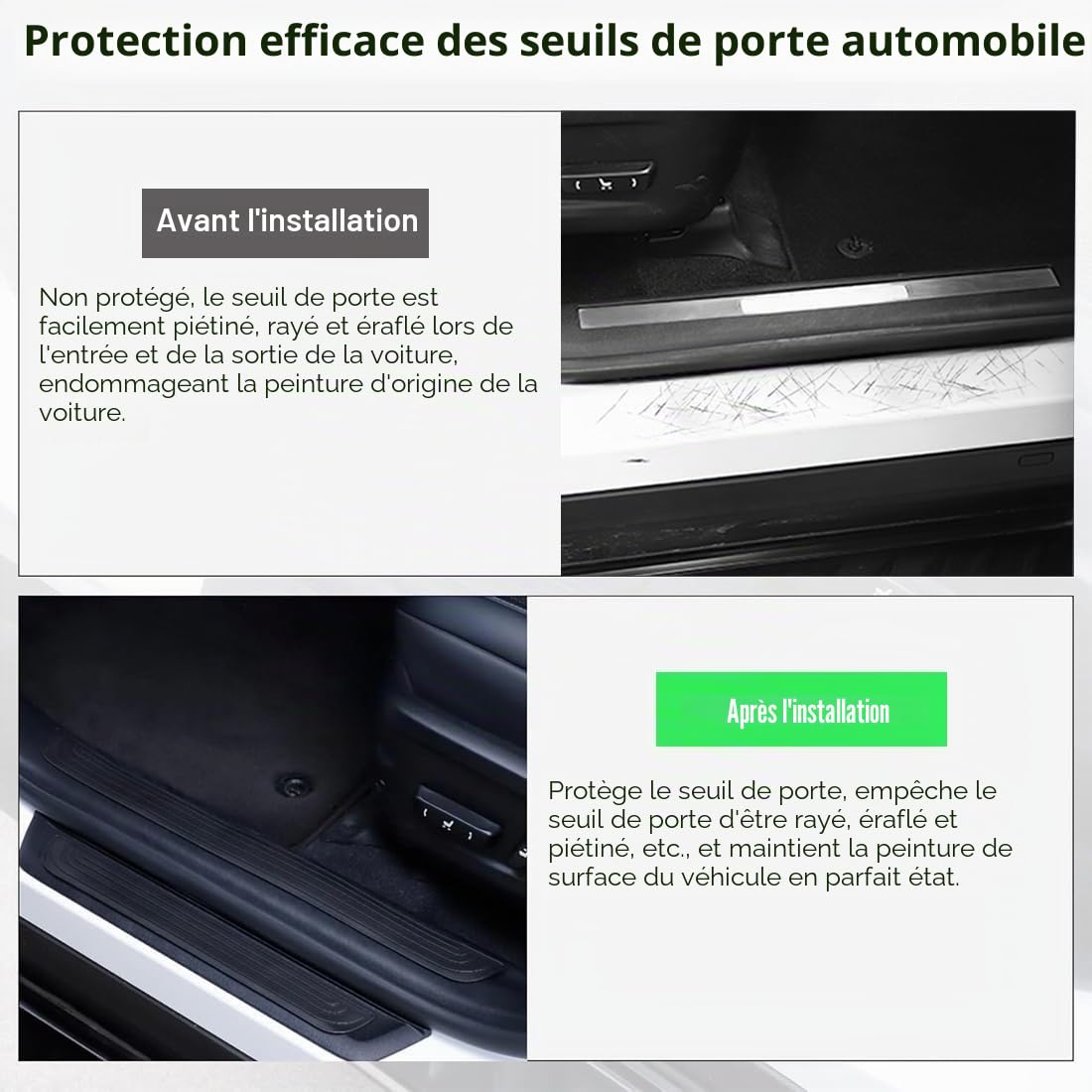 4 Pièces de Protection de seuil de Porte de Voiture, Protection Universelle, PVC Souple, Noir, Rugueux