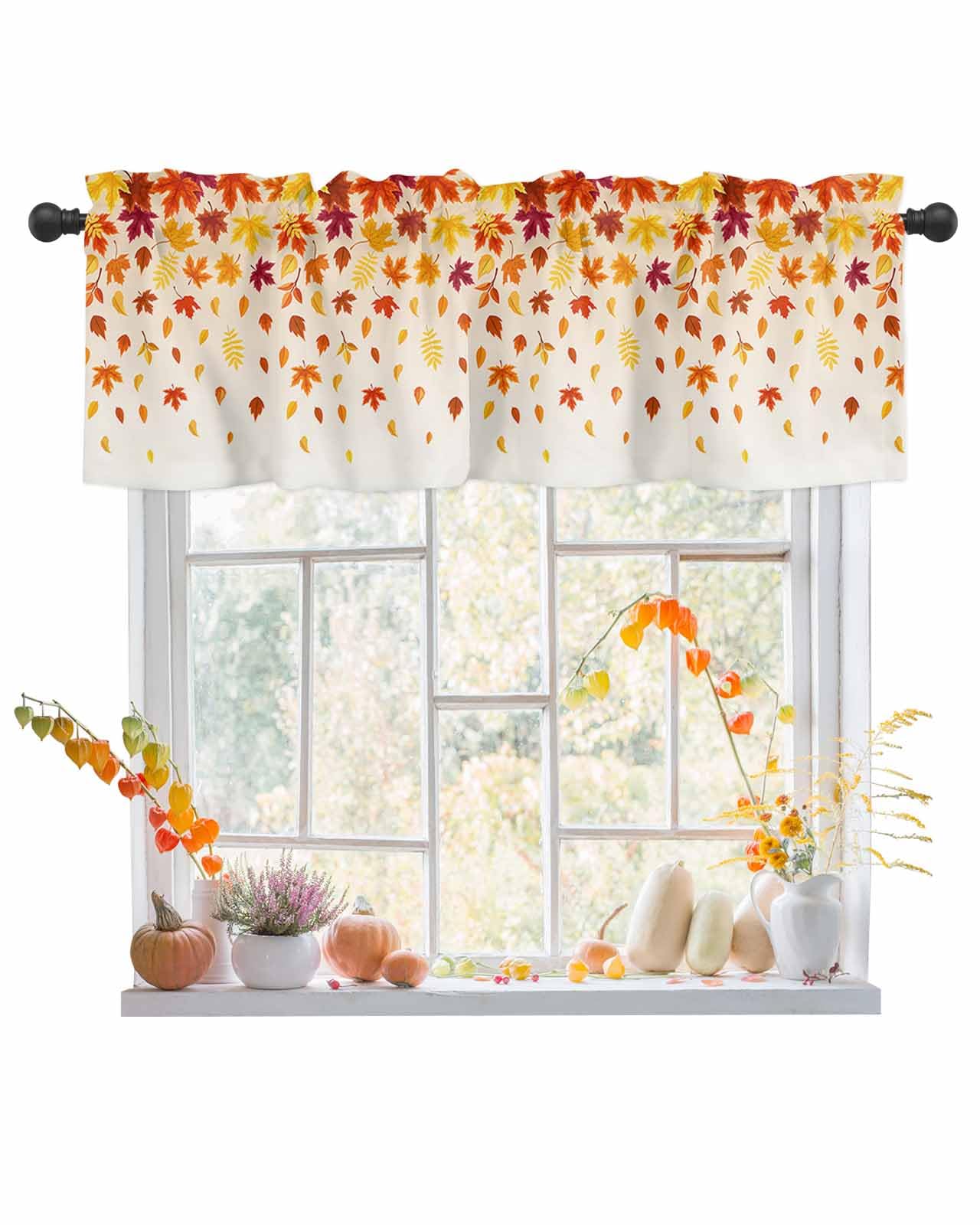 Fall Valance for Windows Maple Leaves Curtains Valances Thanksgiving Rod Pocket Valance Window Treatments Harvest Autumn Short Curtains for Kitchen Living Room Bedroom Window Decor 1 Panel 54x18 Inch