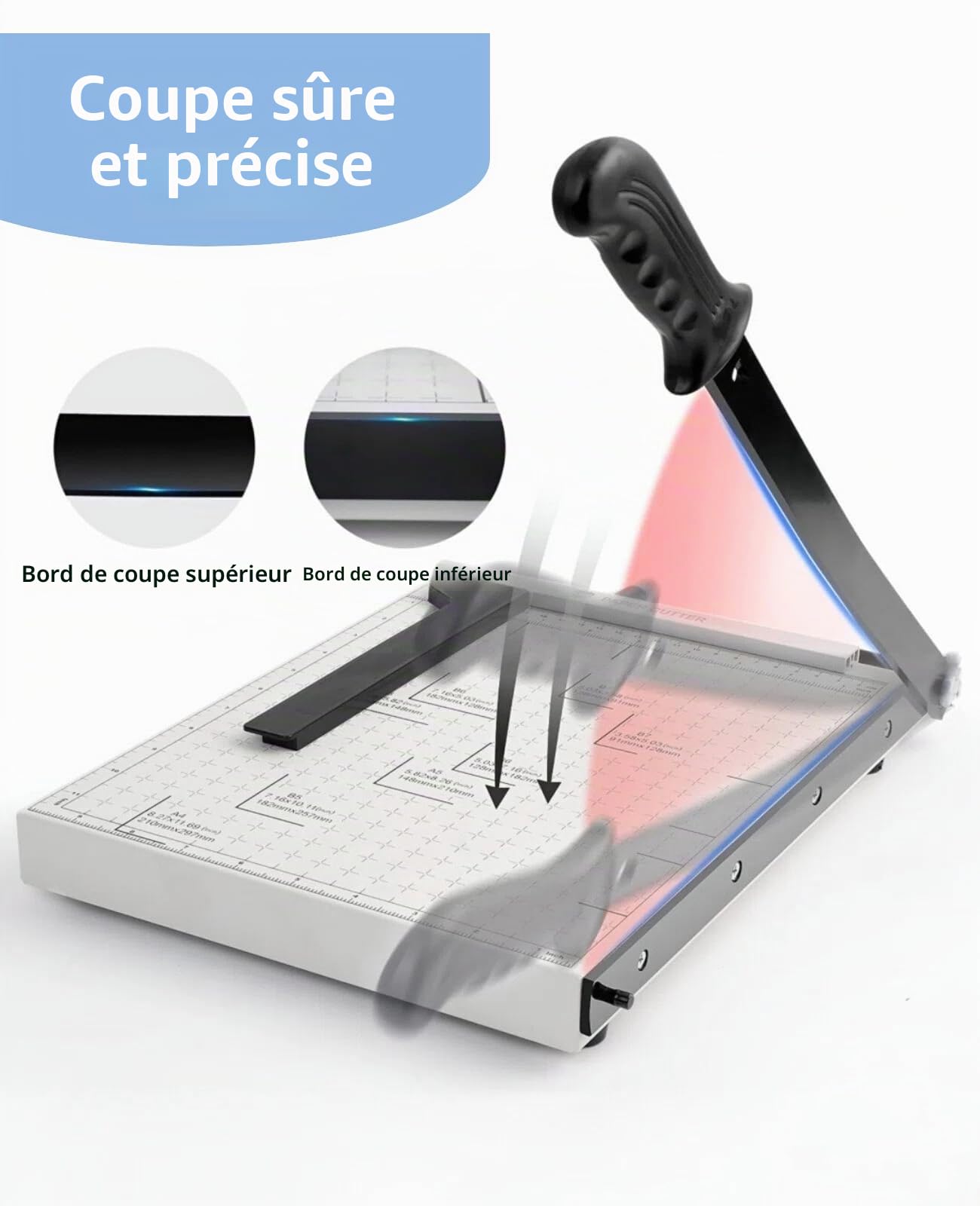 COOCHEER Massicot A4 Professionnel 47 cm, Coupe-Papier Base en Métal, Capacité 12 Feuilles, Cisaille Papier pour Bureau, École et Loisirs Créatifs, Blanc