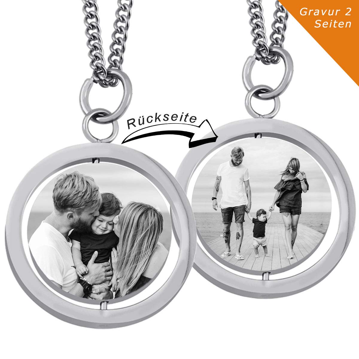 Juwelier Schönschmied Anhänger - inkl. BILD Gravur auf 2 Seiten - Anhänger mit Foto Gravur - inkl. Fotogravur Bildgravur - Edelstahl AH446bb - mit AMAZON KONFIGURATOR gestalten !