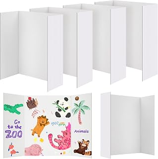 6 Per Pack Trifold Poster Board, 24" × 16" Inch White Cardboard Sheets for School Projects, Science Fair, Business Events