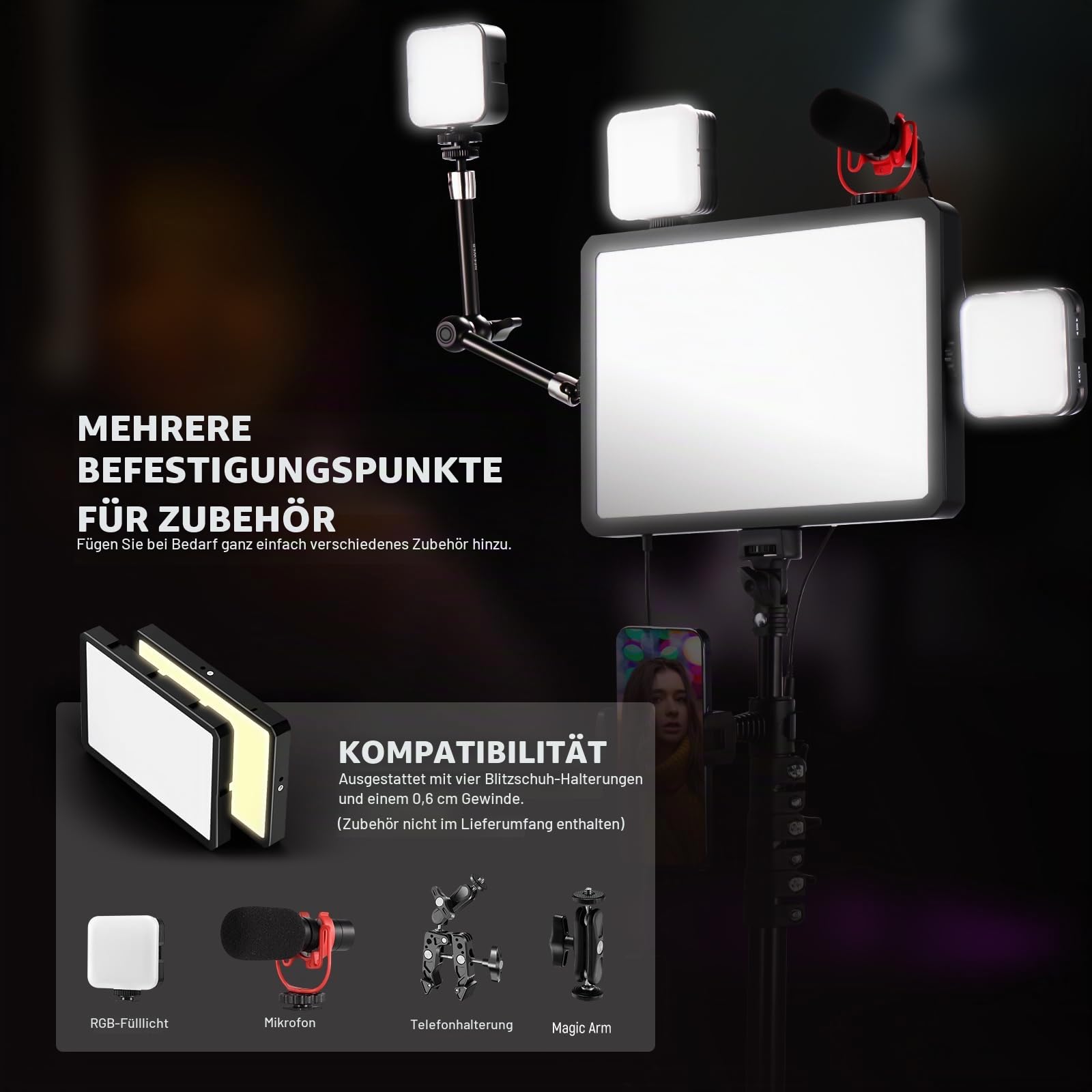 NEEWER BASICS 2 Pack LED Video Light Panel Lighting Kit mit 2 59'' Ständer & 2 Telefonhalter, 850lx/0.5m Bi Color 2700K-6500K Dimmbares Studio Licht für Fotografie Filmen Aufnahme Live Stream, BP300