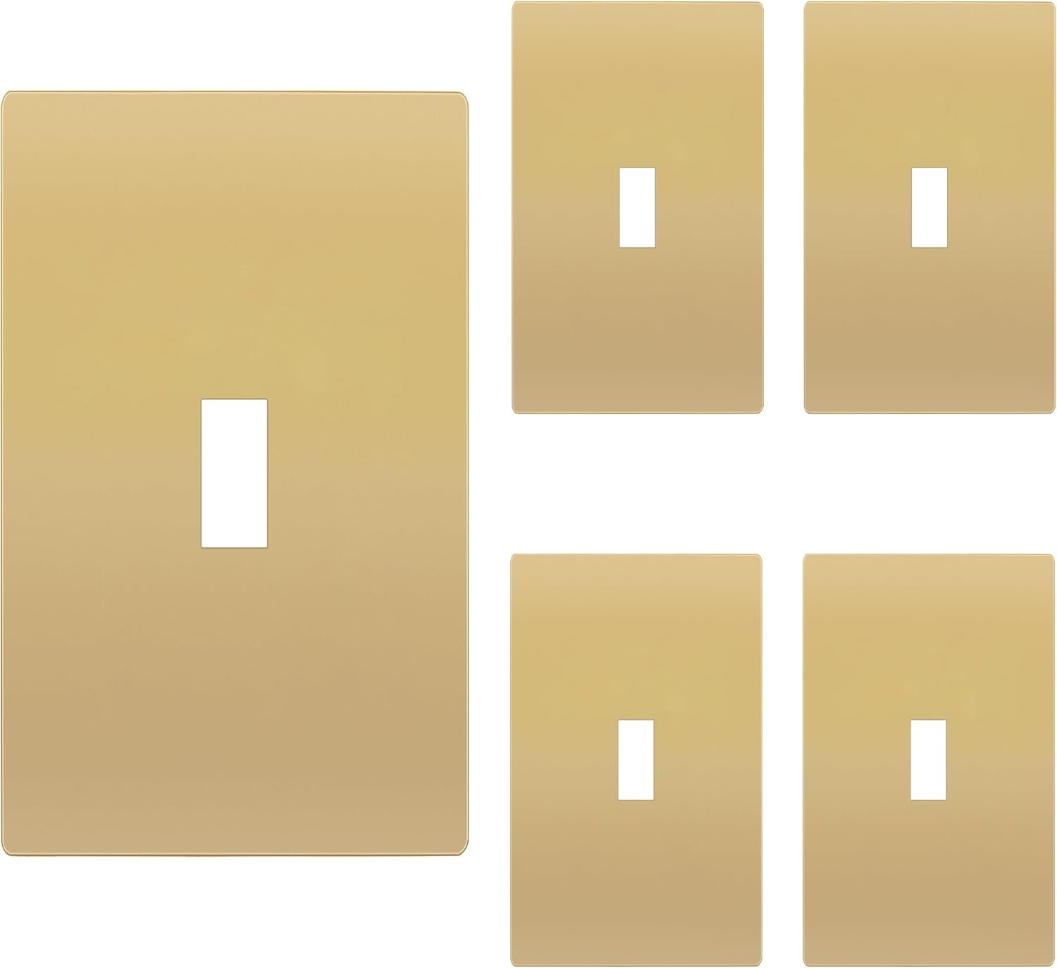 TG Mid-Size Screwless Toggle Light Switch Cover, Child Safe Switch Wall Plate, Medium Size 1-Gang 4.88" H x 3.11" L, Polycarbonate Thermoplastic, UL Listed, SP-MT1-GD5P, Gold (5 Pack)