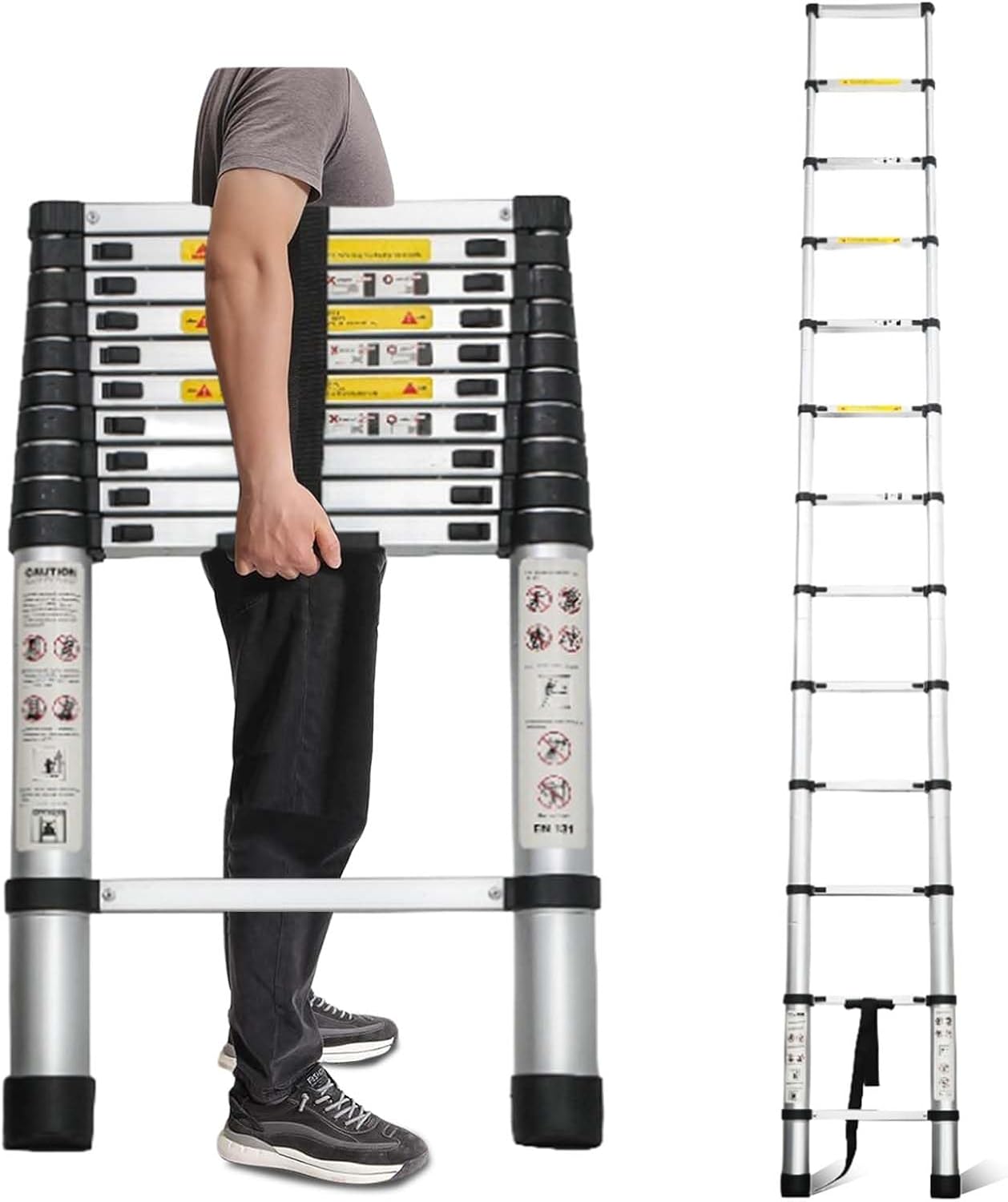 12.5FT Telescoping Ladder, Portable Collapsible Ladder for Home with Fixed Lock,Heavy Duty 330lbs Max Capacity,Multi-Purpose Aluminum Extension Ladder for RV Outdoor Work Black (12.5FT)