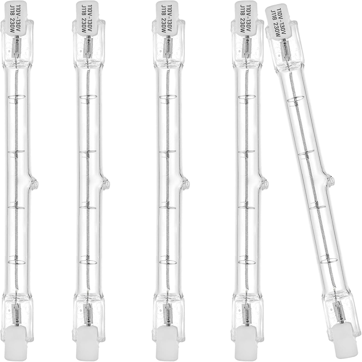 (5 Pack) R7S Halogen 118mm 230W 120V Dimmable Tungsten J118 T3 J Type Halogen Light Bulbs Double Ended Floodlight Bulb for Work, Security, Landscape Lights, Floor Lamps 3100lm Warm White 2700K