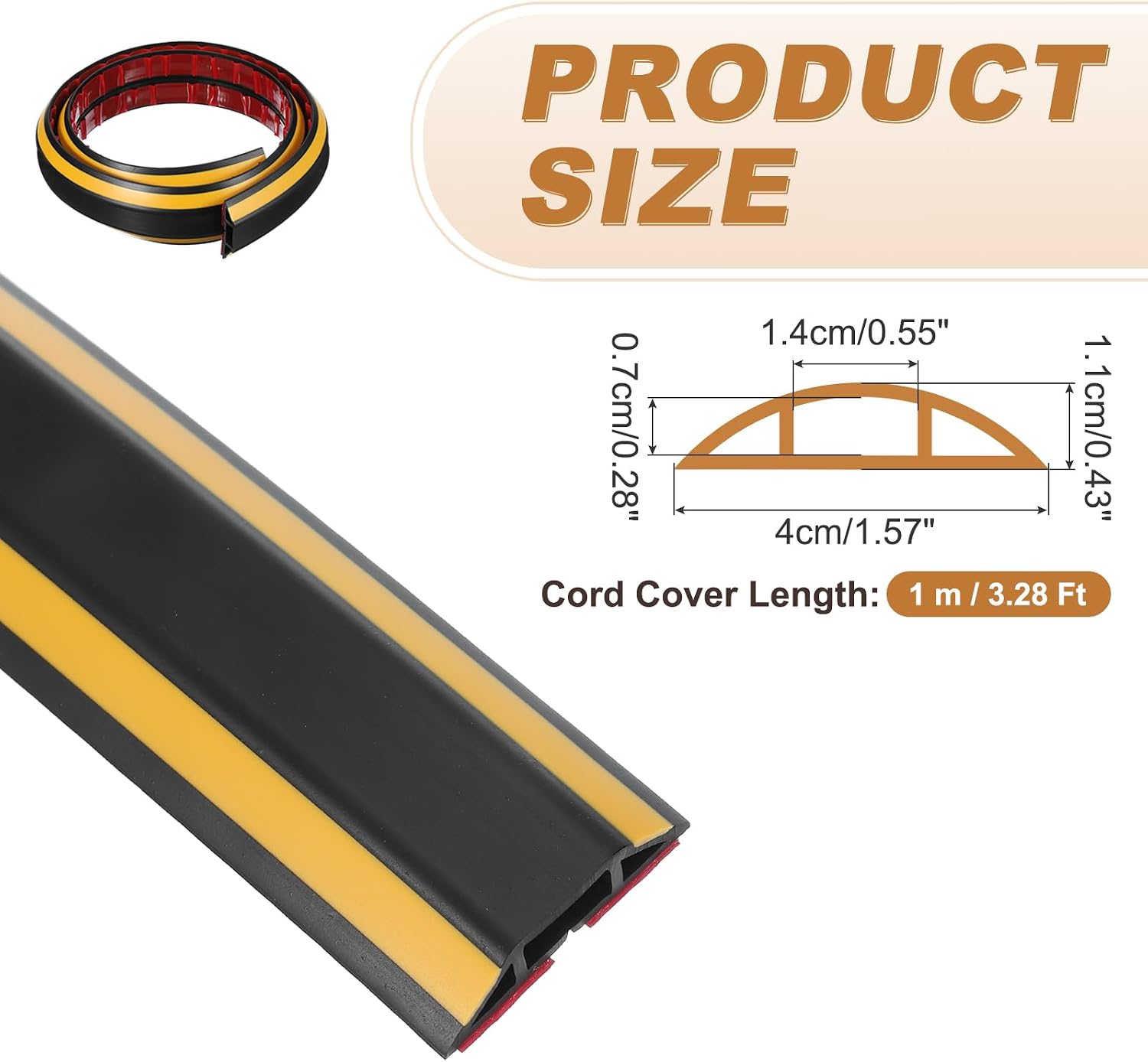 PATIKIL Floor Cord Cover 1.6 in x 3.3 Ft, Self Adhesive Cord Hider Floor Power Cord Protector Extension Cable Management Cable Recess for Offices Exhibitions, Yellow/Black